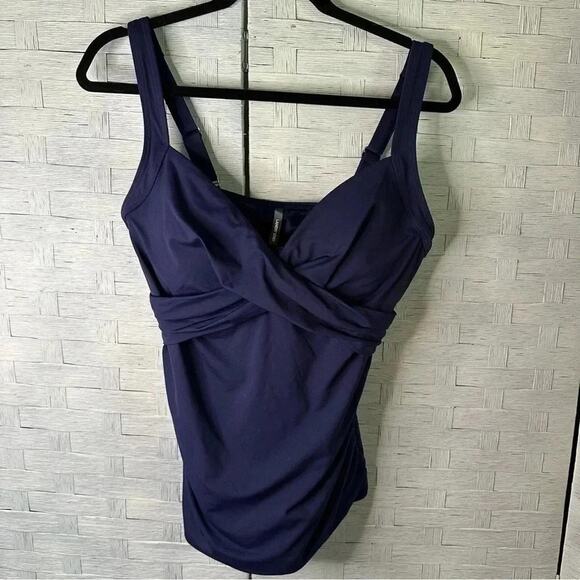 Lands' End Wrap Underwire Tankini Top Deep Navy beach athleisure pool swimwear - Picture 1 of 9